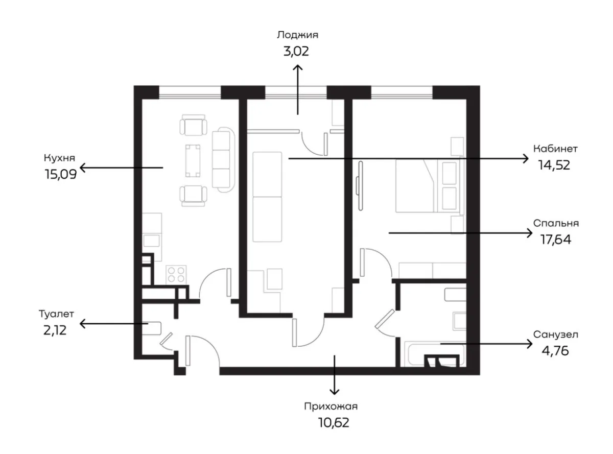 2-к. квартира, 68 м² — фото 5
