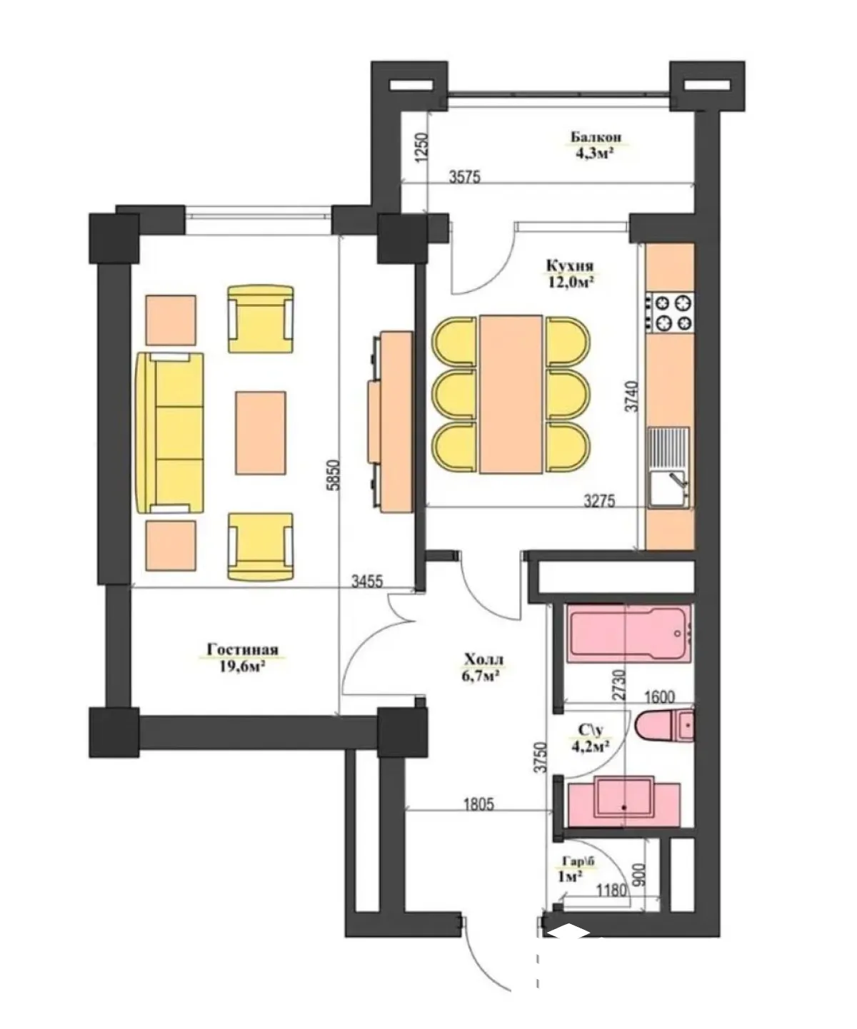 1-к. квартира, 48 м² — фото 1