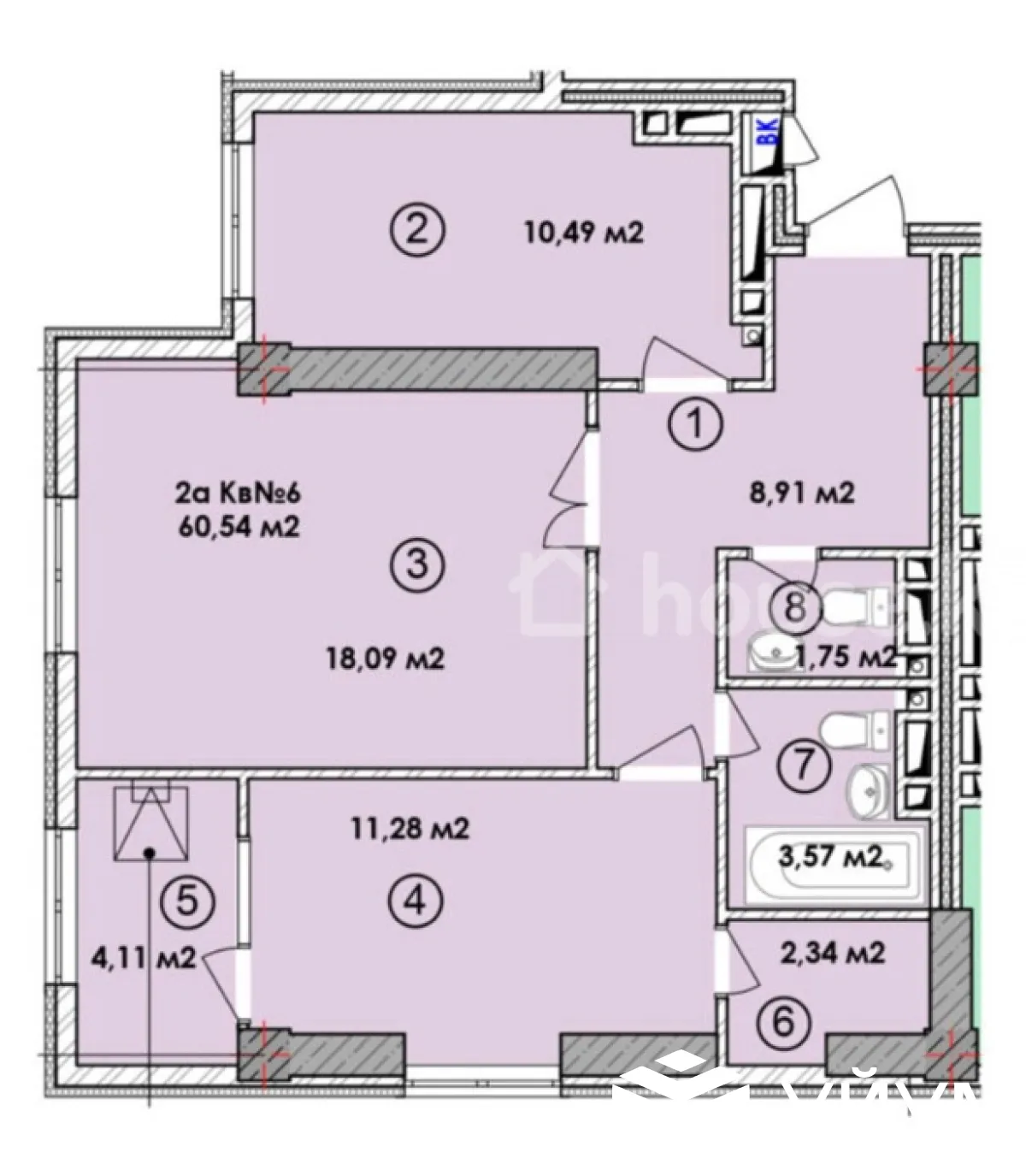 2-к. квартира, 59 м² — фото 3