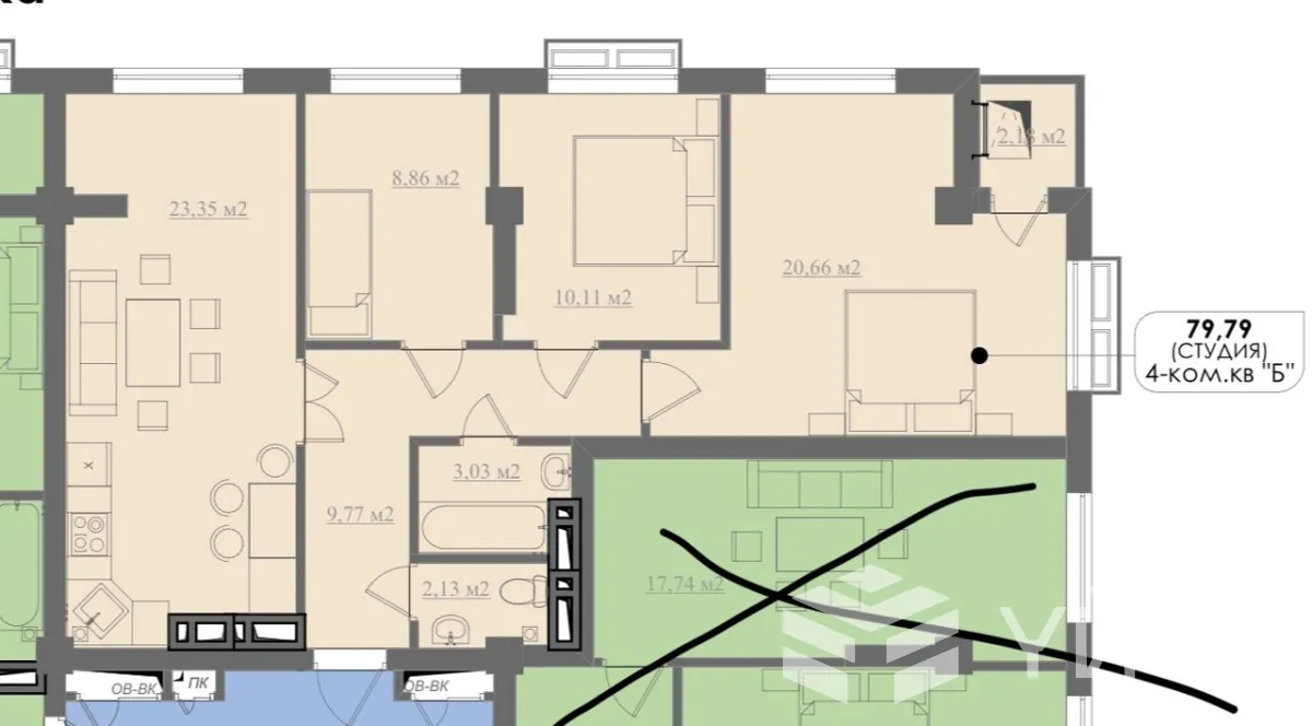 3-к. квартира, 80 м² — фото 1