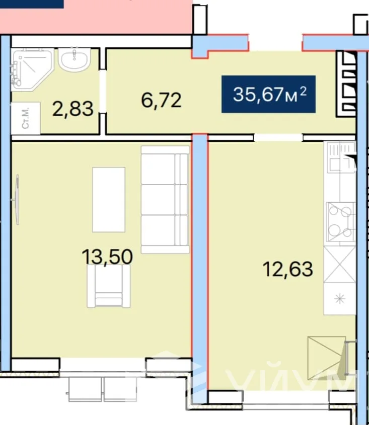 1-к. квартира, 35 м² — фото 1