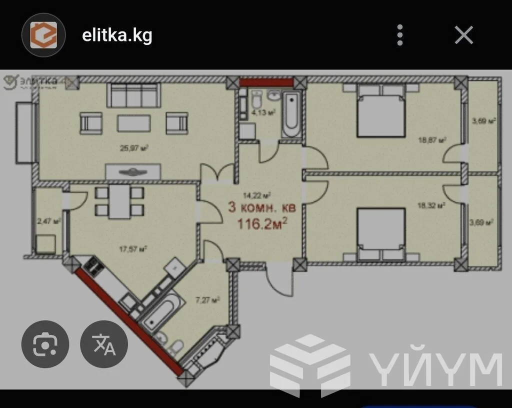 3-к. квартира, 121 м² — фото 3