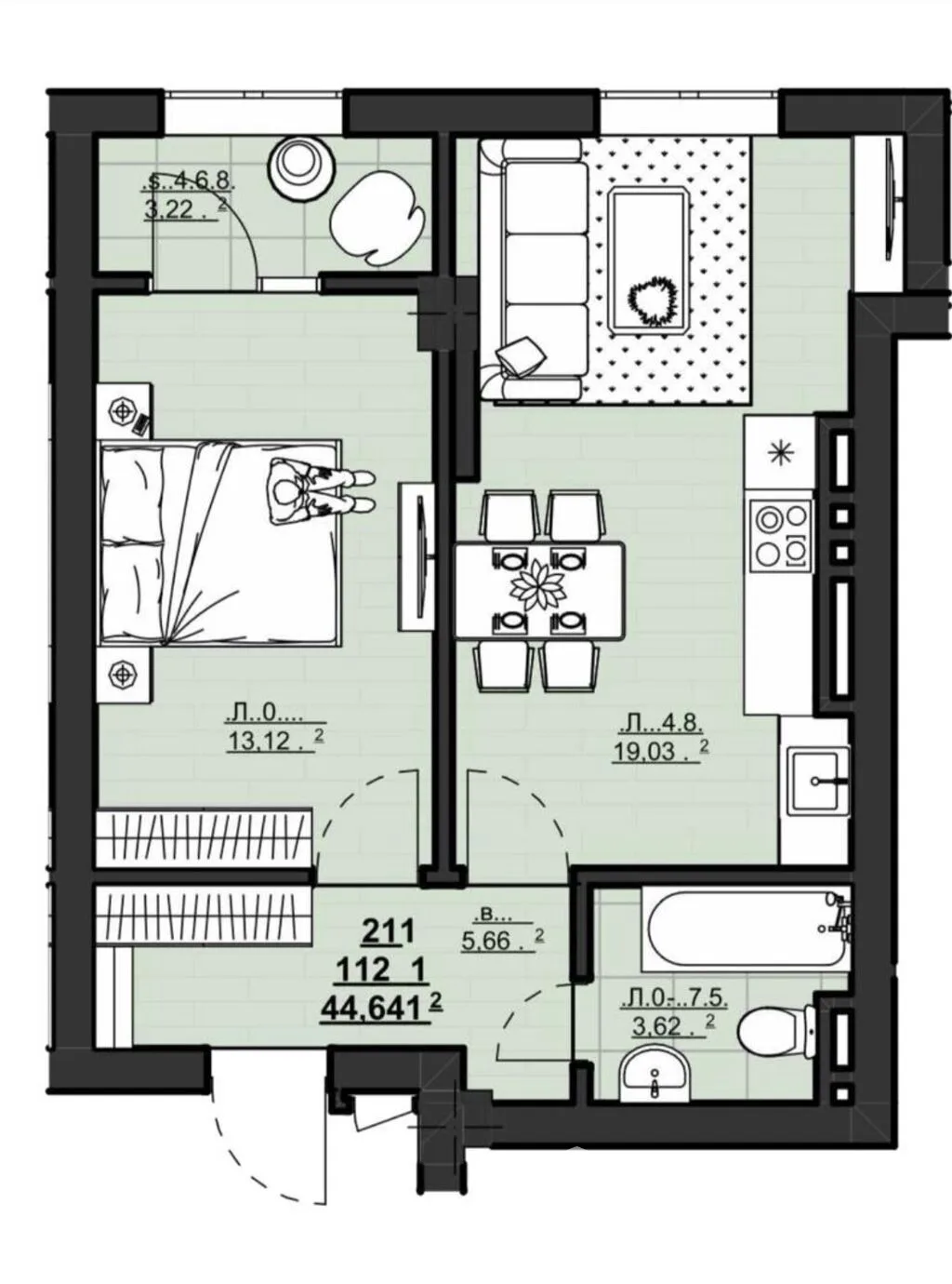 1-к. квартира, 44 м² — фото 5