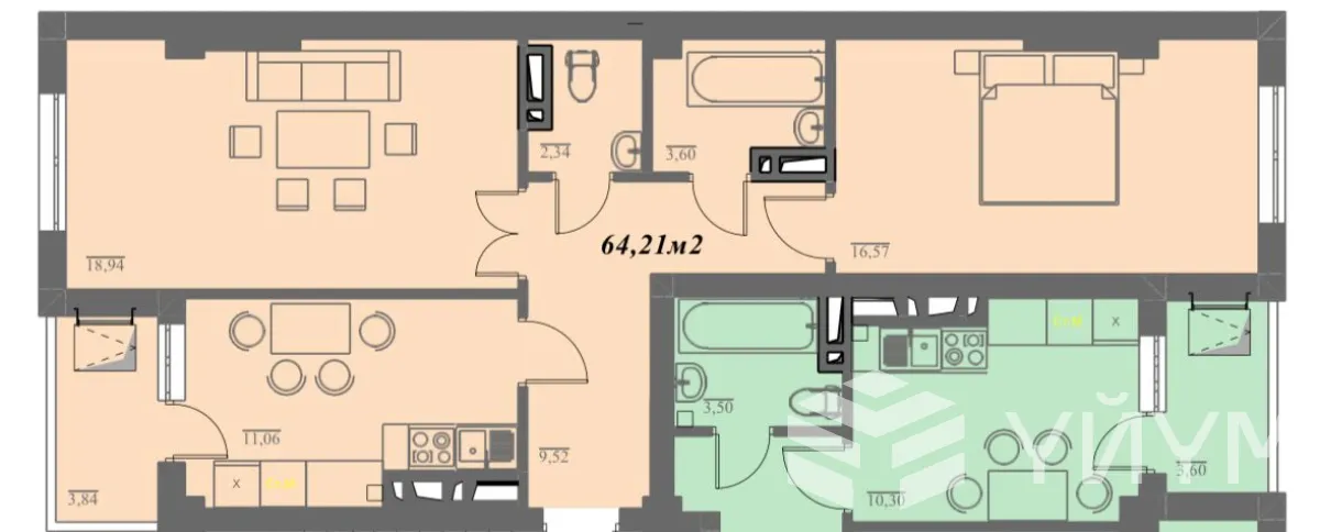 2-к. квартира, 64 м² — фото 1