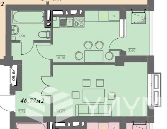 1-к. квартира, 40 м²
