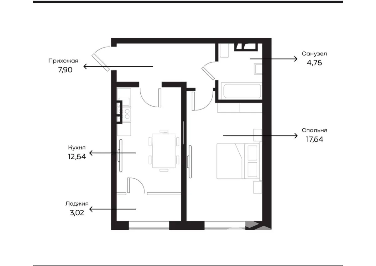 1-к. квартира, 46 м² — фото 1