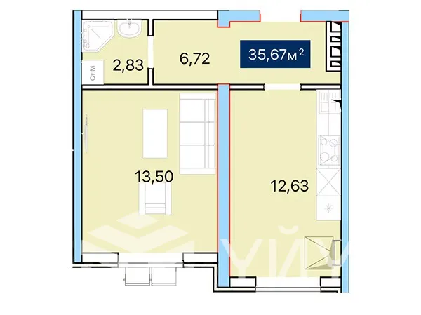 1-к. квартира, 35 м² — фото 3