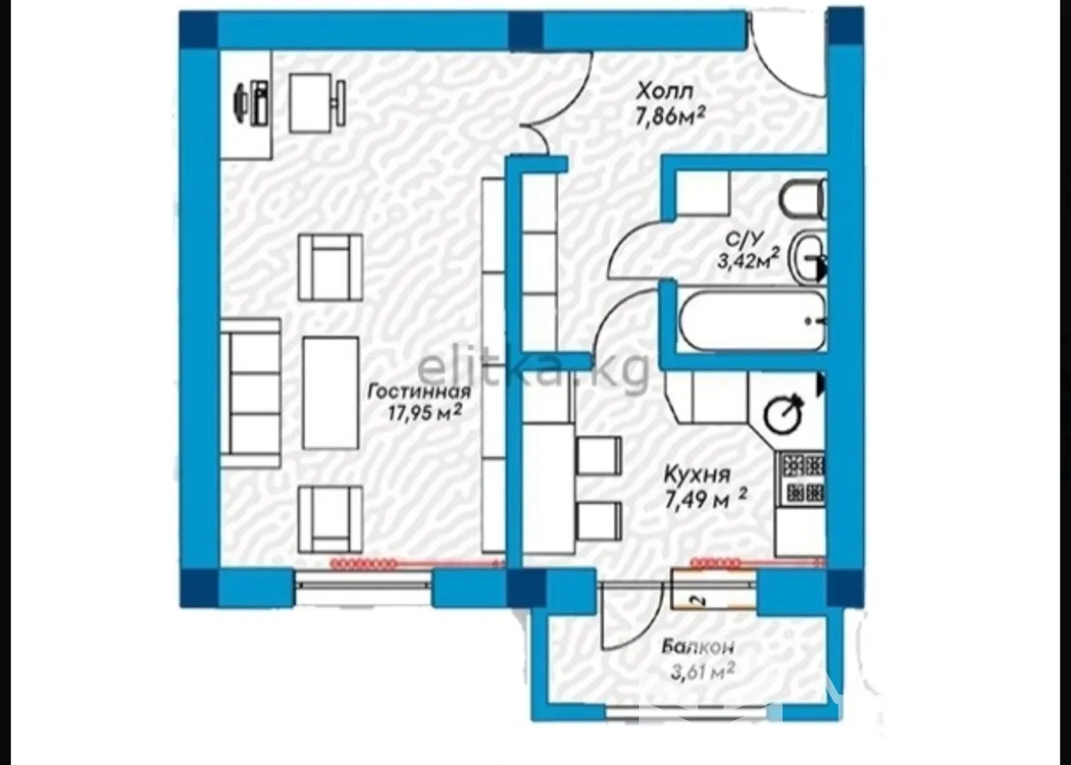 1-к. квартира, 40 м² — фото 1