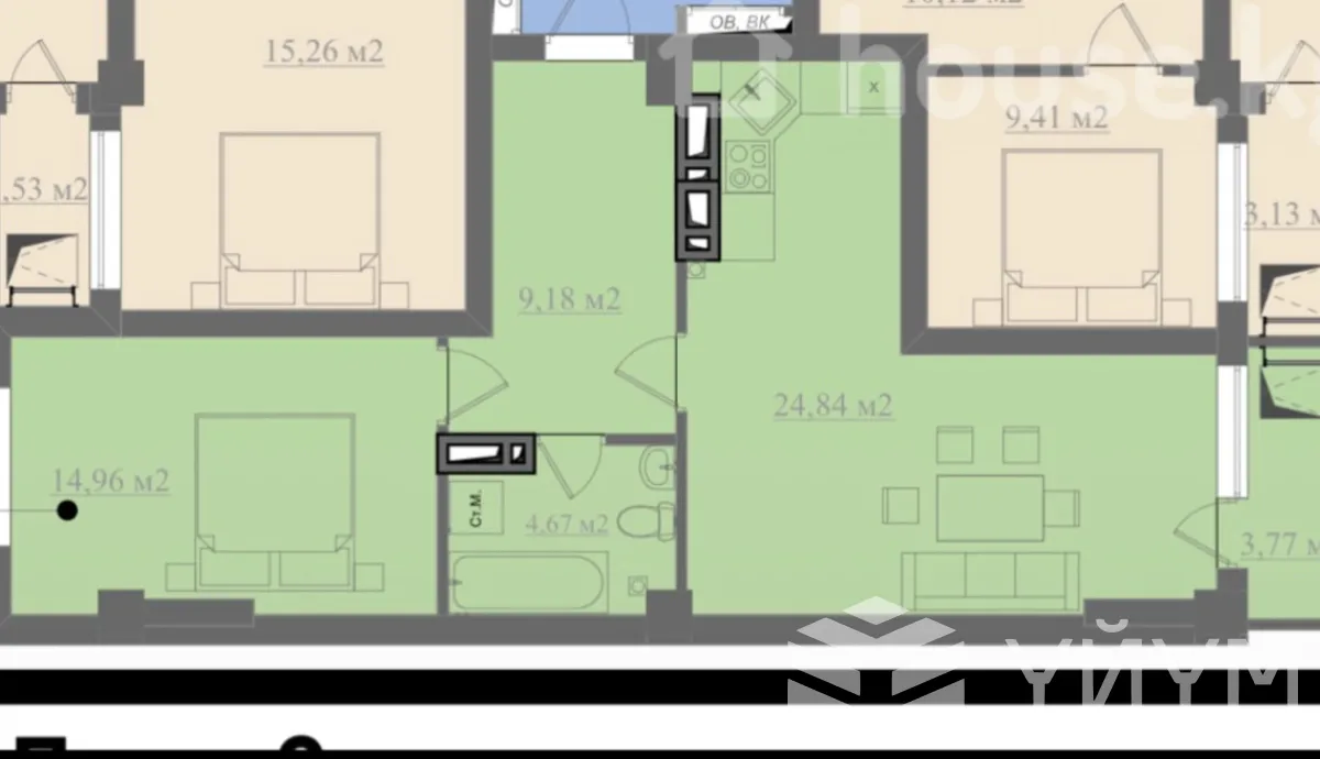 2-к. квартира, 57 м² — фото 1